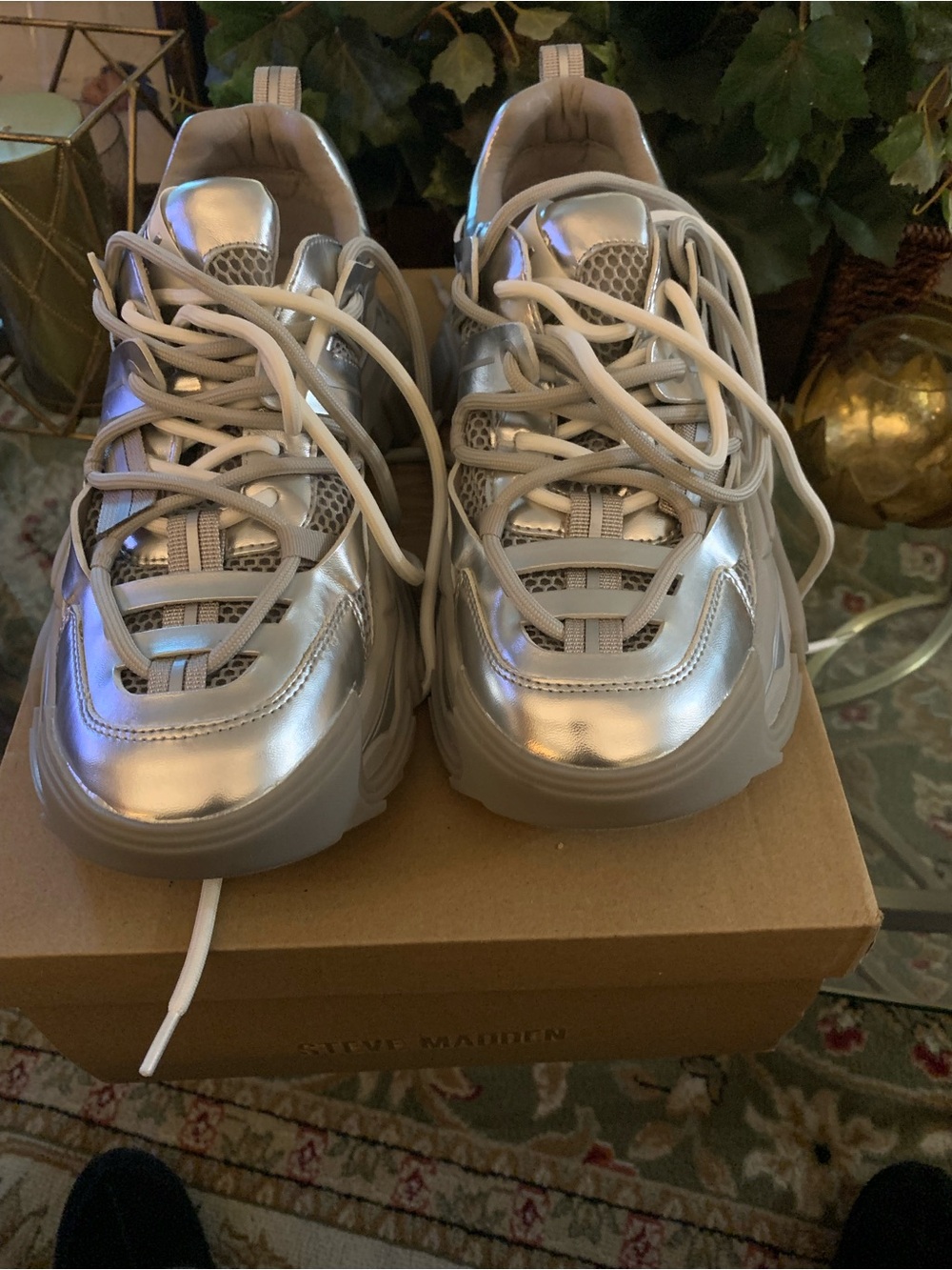 Steve Madden Women’s Silver Chunky Lace-Up Sneakers